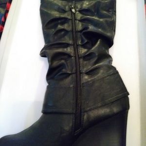 Black leather clog boots